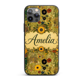 Minimal Botanical Floral Line Art Soft Yellow Custom Name Protective Phone Case Mobile Cover Durable Everyday Smartphone Shock Resistant