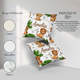 Custom Name Cute Jungle Animals Lion Tiger Blush Pink Background Square Filled Cushion Throw Pillow Sofa Bed Home Decor Zip Washable UK Made