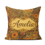 Custom Name Golden Abstract Circles Organic Texture Seamless Square Filled Cushion Throw Pillow Sofa Bed Home Decor Zip Washable UK Made