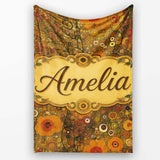 Golden Floral Meadow Abstract Circles Organic Texture Seamless  Personalised Custom Name Super Soft Fleece Blanket Bed Sofa Throw