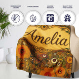 Golden Floral Meadow Abstract Circles Organic Texture Seamless  Personalised Custom Name Super Soft Fleece Blanket Bed Sofa Throw
