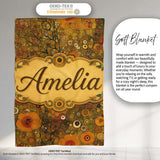 Golden Floral Meadow Abstract Circles Organic Texture Seamless  Personalised Custom Name Super Soft Fleece Blanket Bed Sofa Throw