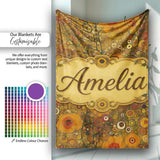 Golden Floral Meadow Abstract Circles Organic Texture Seamless  Personalised Custom Name Super Soft Fleece Blanket Bed Sofa Throw
