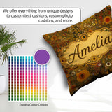 Custom Name Golden Abstract Circles Organic Texture Seamless Square Filled Cushion Throw Pillow Sofa Bed Home Decor Zip Washable UK Made