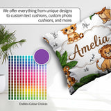 Custom Name Cute Jungle Animals Lion Tiger Blush Pink Background Square Filled Cushion Throw Pillow Sofa Bed Home Decor Zip Washable UK Made