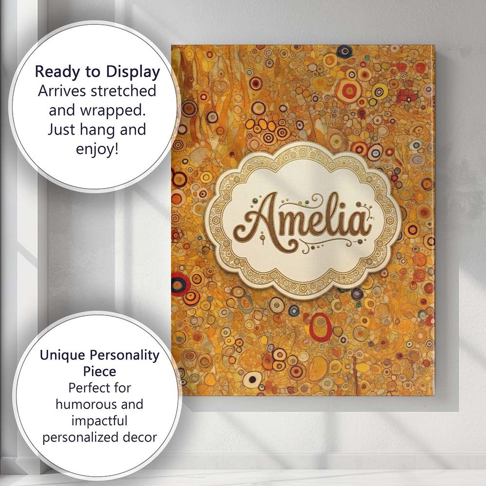 Personalised Name Warm Amber Abstract Custom Modern Room Accent Creative Decorator Style Canvas Wall Art Print Decor Picture Ready to Hang