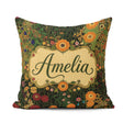 Custom Name Lush Floral Garden Detailed Leaves Blossoms Seamless Square Filled Cushion Throw Pillow Sofa Bed Home Decor Zip Washable UK Made