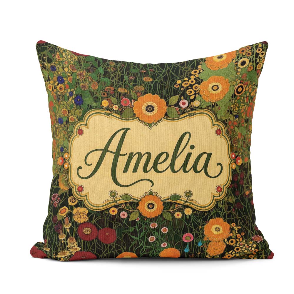 Custom Name Lush Floral Garden Detailed Leaves Blossoms Seamless Square Filled Cushion Throw Pillow Sofa Bed Home Decor Zip Washable UK Made