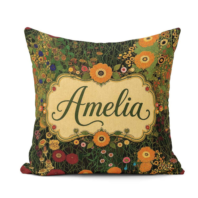 Custom Name Lush Floral Garden Detailed Leaves Blossoms Seamless Square Filled Cushion Throw Pillow Sofa Bed Home Decor Zip Washable UK Made