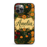 Lush Green Floral Garden Detailed Leaves Blossoms Custom Name Protective Phone Case Mobile Cover Durable Everyday Smartphone Shock Resistant