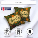 Custom Name Lush Floral Garden Detailed Leaves Blossoms Seamless Square Filled Cushion Throw Pillow Sofa Bed Home Decor Zip Washable UK Made