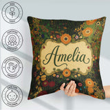 Custom Name Lush Floral Garden Detailed Leaves Blossoms Seamless Square Filled Cushion Throw Pillow Sofa Bed Home Decor Zip Washable UK Made