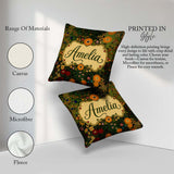 Custom Name Lush Floral Garden Detailed Leaves Blossoms Seamless Square Filled Cushion Throw Pillow Sofa Bed Home Decor Zip Washable UK Made