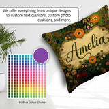 Custom Name Lush Floral Garden Detailed Leaves Blossoms Seamless Square Filled Cushion Throw Pillow Sofa Bed Home Decor Zip Washable UK Made