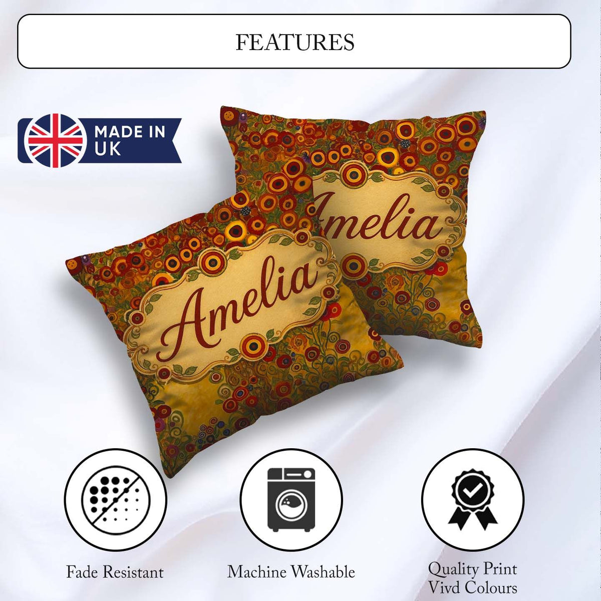 Custom Name Rich Red Floral Tree Abstract Blossoms Warm Seamless Square Filled Cushion Throw Pillow Sofa Bed Home Decor Zip Washable UK Made