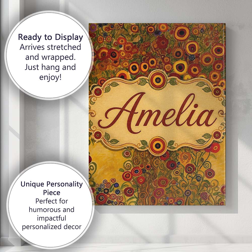 Personalised Name Rich Red Floral Tree Custom  Modern Room Accent Elegant Feature Canvas Wall Art Print Decor Picture Ready to Hang