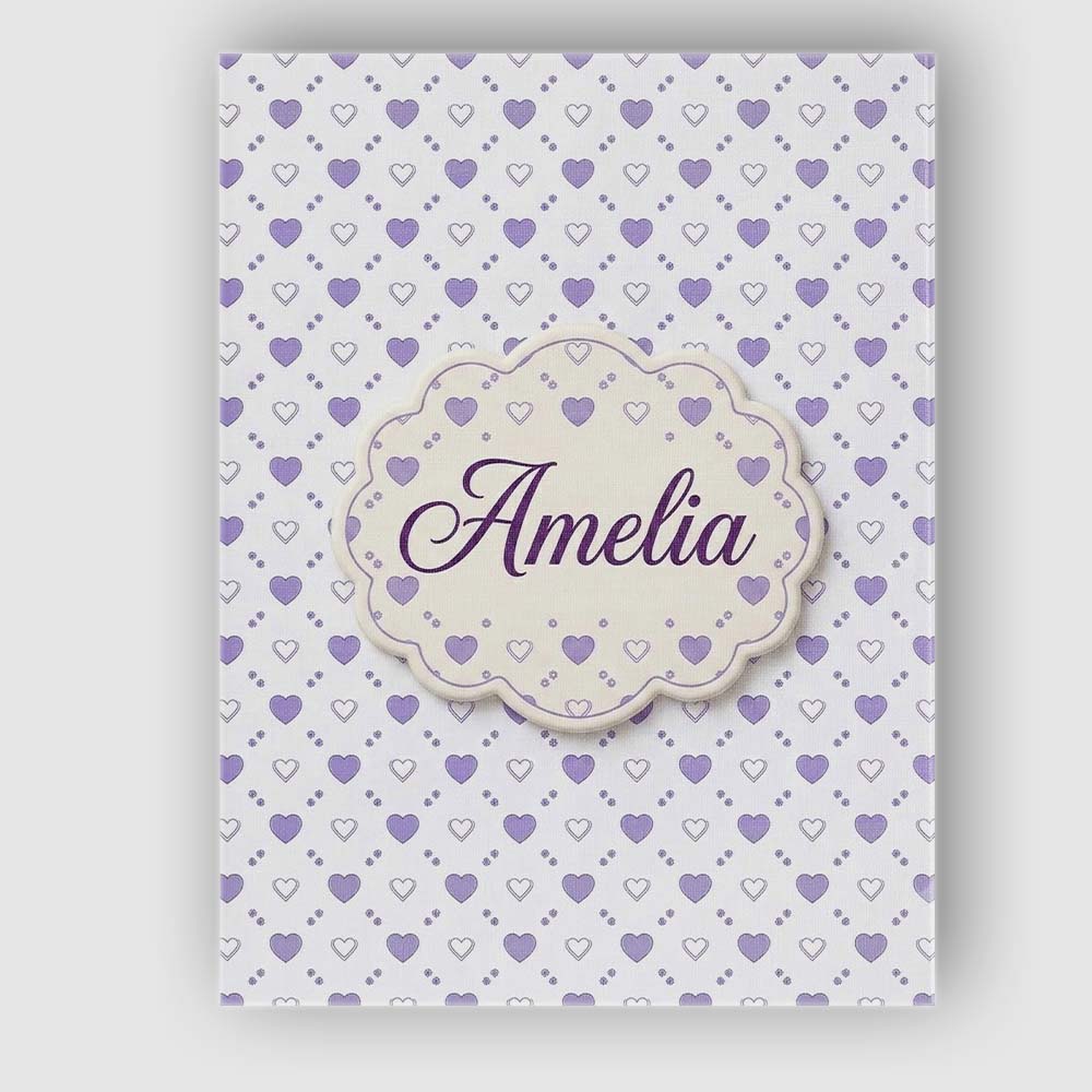 Personalised Name Purple Heart Repeat Custom Modern Room Accent Creative Decorator Style Canvas Wall Art Print Decor Picture Ready to Hang