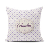 Custom Name Purple Heart Repeat Pattern Minimal Seamless Design Square Filled Cushion Throw Pillow Sofa Bed Home Decor Zip Washable UK Made
