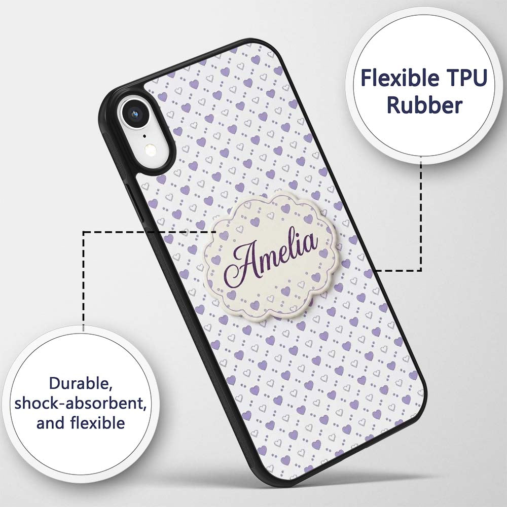 Purple Heart Repeat Pattern Cute Minimal Love Custom Name Protective Phone Case Mobile Cover Durable Everyday Smartphone Shock Resistant