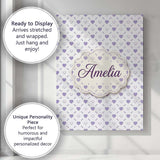 Personalised Name Purple Heart Repeat Custom Modern Room Accent Creative Decorator Style Canvas Wall Art Print Decor Picture Ready to Hang