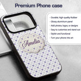 Purple Heart Repeat Pattern Cute Minimal Love Custom Name Protective Phone Case Mobile Cover Durable Everyday Smartphone Shock Resistant