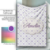 Purple Heart Repeat Pattern Cute Minimal Love Theme Seamless Design  Personalised Custom Name Super Soft Fleece Blanket Bed Sofa Throw