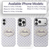 Purple Heart Repeat Pattern Cute Minimal Love Custom Name Protective Phone Case Mobile Cover Durable Everyday Smartphone Shock Resistant