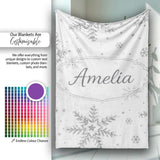 Black Snowflake Sketch Pattern on White Seamless Cute Unique Gift  Personalised Custom Name Super Soft Fleece Blanket Bed Sofa Throw