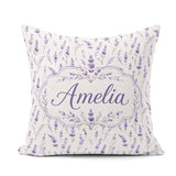 Custom Name Lavender Floral Sprigs Soft Seamless Pattern Elegant Square Filled Cushion Throw Pillow Sofa Bed Home Decor Zip Washable UK Made