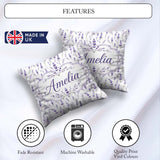 Custom Name Lavender Floral Sprigs Soft Seamless Pattern Elegant Square Filled Cushion Throw Pillow Sofa Bed Home Decor Zip Washable UK Made