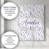 Personalised Name Lavender Floral Sprigs Custom  Unique Gift Idea Elegant Feature Canvas Wall Art Print Decor Picture Ready to Hang