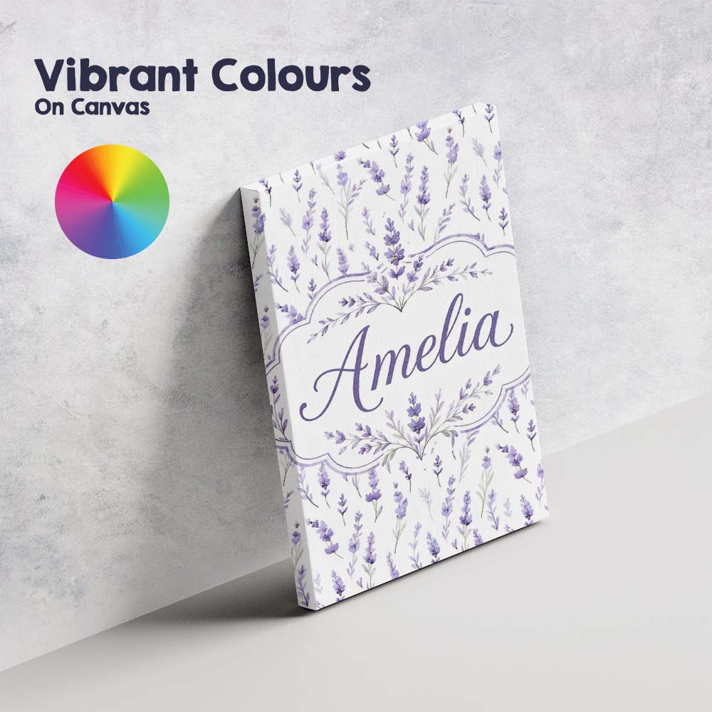 Personalised Name Lavender Floral Sprigs Custom  Unique Gift Idea Elegant Feature Canvas Wall Art Print Decor Picture Ready to Hang