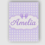Personalised Name Lilac Gingham Hearts Cute Custom  Bespoke Interior Contemporary Canvas Wall Art Print Decor Picture Ready to Hang