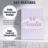 Personalised Name Lilac Gingham Hearts Cute Custom  Bespoke Interior Contemporary Canvas Wall Art Print Decor Picture Ready to Hang