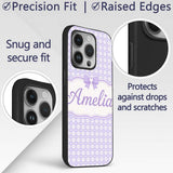 Lilac Gingham Hearts Cute Check Pattern Soft Custom Name Protective Phone Case Mobile Cover Durable Everyday Smartphone Shock Resistant