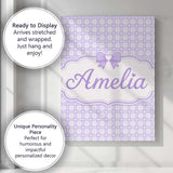Personalised Name Lilac Gingham Hearts Cute Custom  Bespoke Interior Contemporary Canvas Wall Art Print Decor Picture Ready to Hang