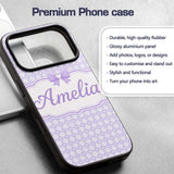 Lilac Gingham Hearts Cute Check Pattern Soft Custom Name Protective Phone Case Mobile Cover Durable Everyday Smartphone Shock Resistant