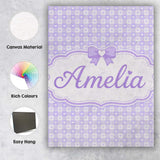 Personalised Name Lilac Gingham Hearts Cute Custom  Bespoke Interior Contemporary Canvas Wall Art Print Decor Picture Ready to Hang