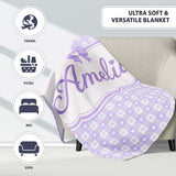 Lilac Gingham Hearts Cute Check Pattern Soft Pastel Seamless Design  Personalised Custom Name Super Soft Fleece Blanket Bed Sofa Throw