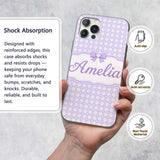 Lilac Gingham Hearts Cute Check Pattern Soft Custom Name Protective Phone Case Mobile Cover Durable Everyday Smartphone Shock Resistant