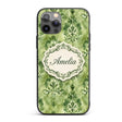 Green Watercolor Damask Pattern Printed Design Custom Name Protective Phone Case Mobile Cover Durable Everyday Smartphone Shock Resistant
