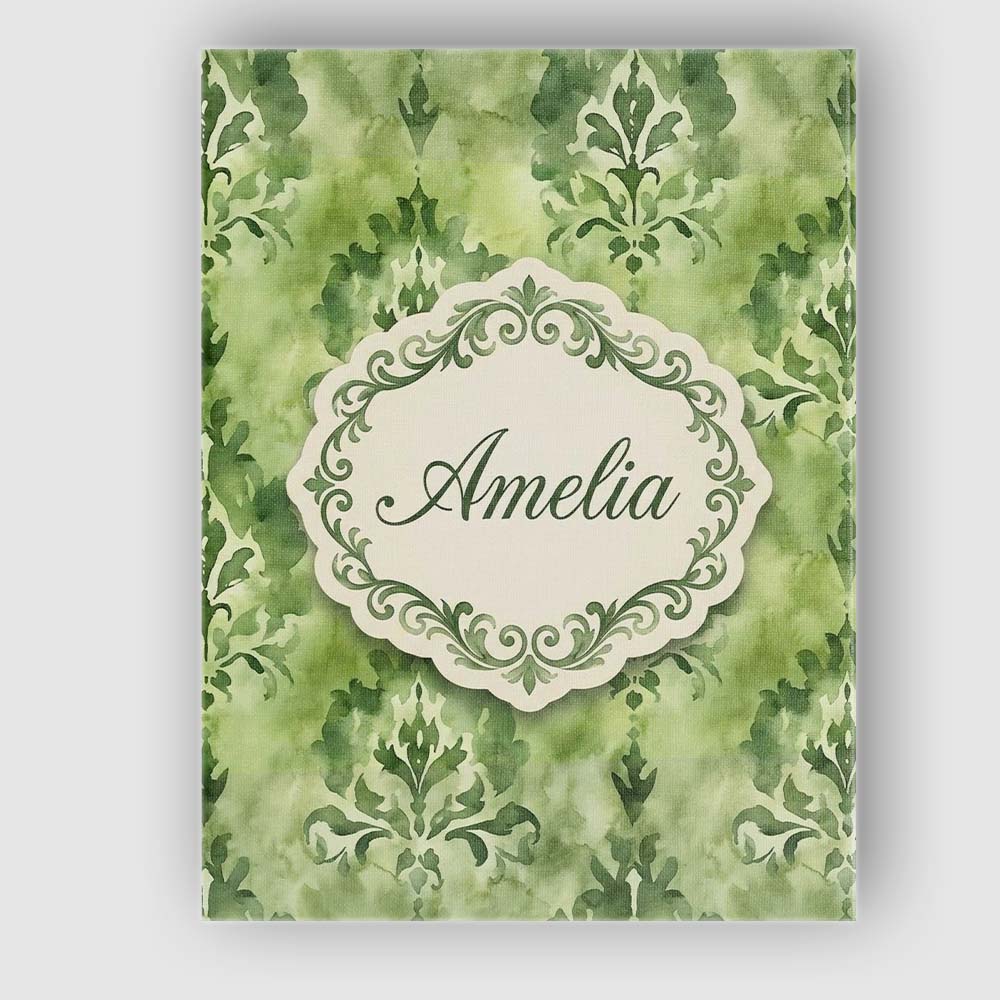 Personalised Name Green Watercolor Damask Custom  Unique Gift Idea Elegant Feature Canvas Wall Art Print Decor Picture Ready to Hang