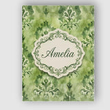 Personalised Name Green Watercolor Damask Custom  Unique Gift Idea Elegant Feature Canvas Wall Art Print Decor Picture Ready to Hang
