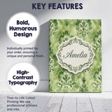 Personalised Name Green Watercolor Damask Custom  Unique Gift Idea Elegant Feature Canvas Wall Art Print Decor Picture Ready to Hang