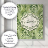 Personalised Name Green Watercolor Damask Custom  Unique Gift Idea Elegant Feature Canvas Wall Art Print Decor Picture Ready to Hang