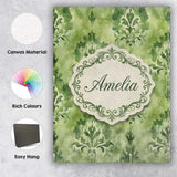 Personalised Name Green Watercolor Damask Custom  Unique Gift Idea Elegant Feature Canvas Wall Art Print Decor Picture Ready to Hang