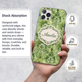 Green Watercolor Damask Pattern Printed Design Custom Name Protective Phone Case Mobile Cover Durable Everyday Smartphone Shock Resistant
