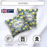 Custom Name Blue Ceramic Tile Lemon Fruit Mediterranean Seamless Square Filled Cushion Throw Pillow Sofa Bed Home Decor Zip Washable UK Made