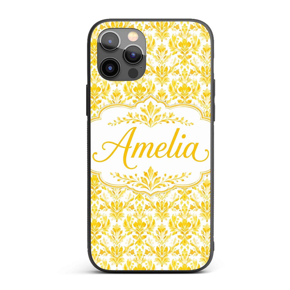 Golden Damask Floral Vintage Ornamental Seamless Custom Name Protective Phone Case Mobile Cover Durable Everyday Smartphone Shock Resistant
