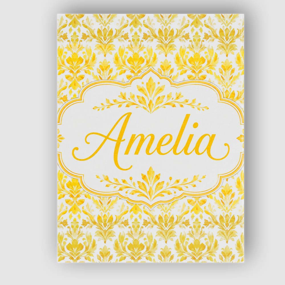 Personalised Name Golden Damask Floral Custom  Modern Room Accent Elegant Feature Canvas Wall Art Print Decor Picture Ready to Hang